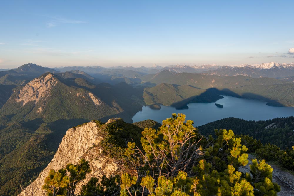 The view over lake Walchensee from the top of Herzogstand