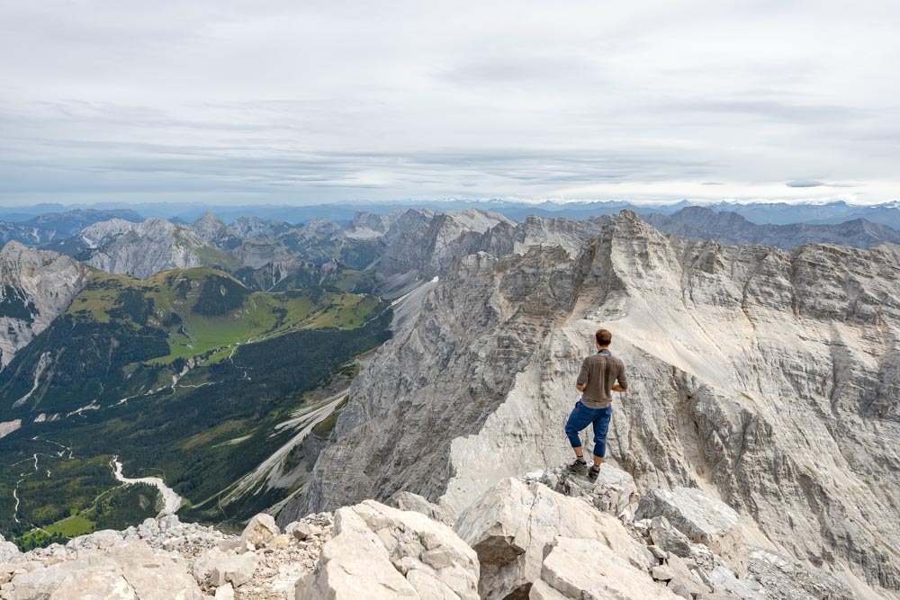 summit view hiker birkkarspitz karwendel bavaria